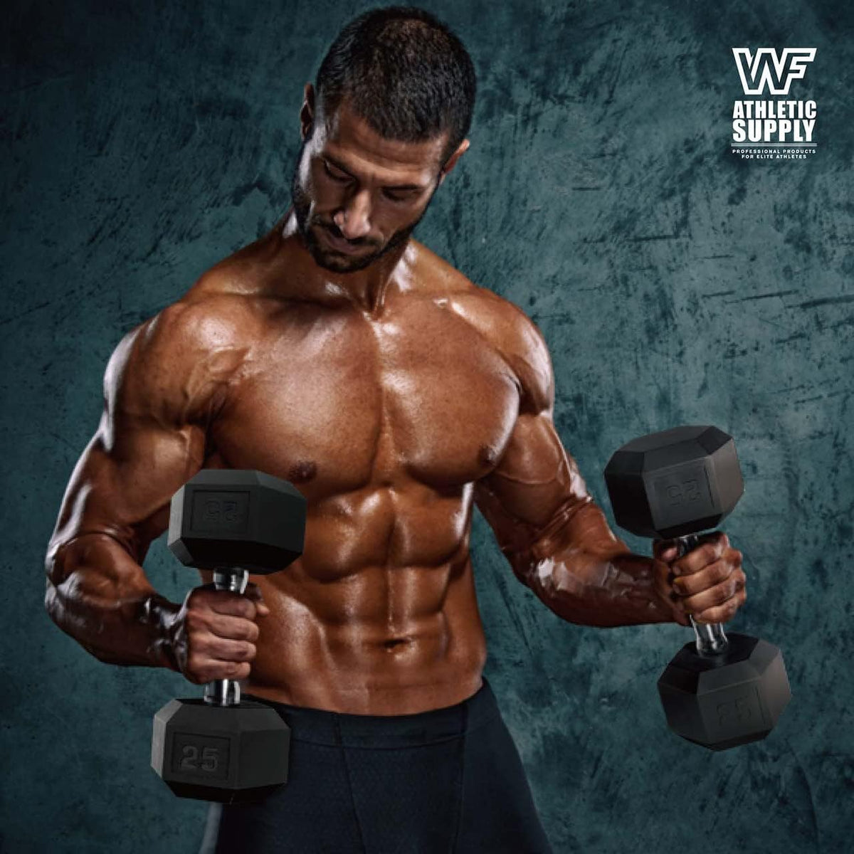 WF Athletic Supply Rubber Encased Hex Dumbbells with Rubber Grip Contoured Handle for Muscle Toning, Strength Building & Full Body Workout