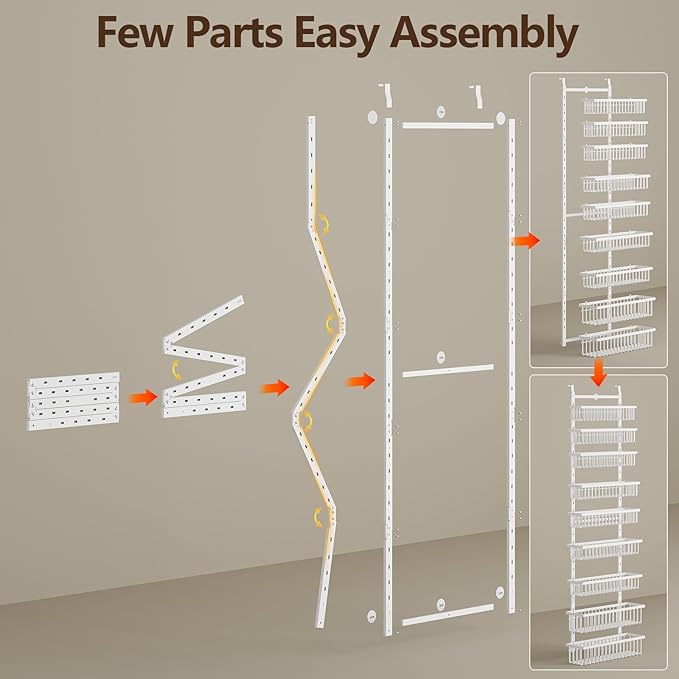 POKIPO 9 Tier Over The Door Pantry Organizer, 2 in 1 Wall Mount or Hanging Spice Rack with Adjustable Deep Basket, Heavy-Duty Seasoning Organizer and Storage for Kitchen Cabinet Closet Bathroom