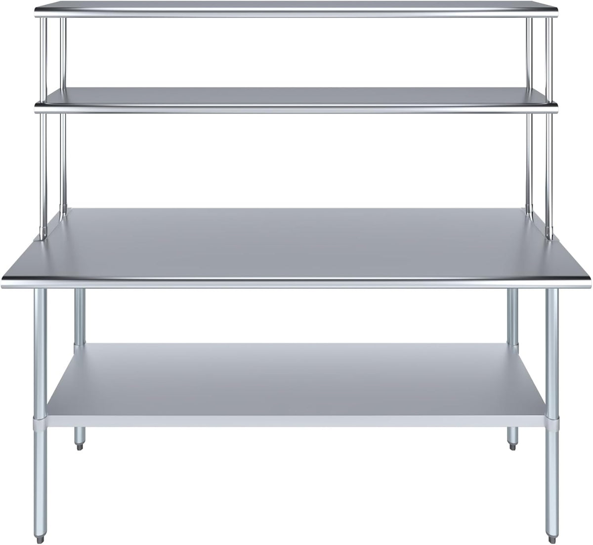 Amgood Stainless Steel Work Table Double Tier Overshelf | Metal Kitchen Prep Table & Shelving Combo (24" x 72" Work Table + 12" Overshelf)