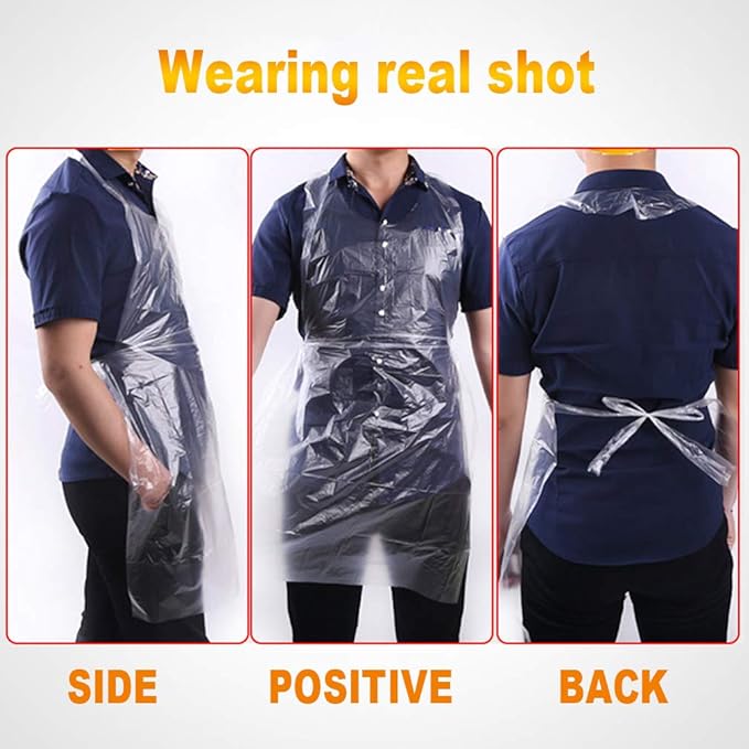 Disposable Aprons (50 Count), Plastic apron for Painting Party, Cooking, Housework, Picnic etc.