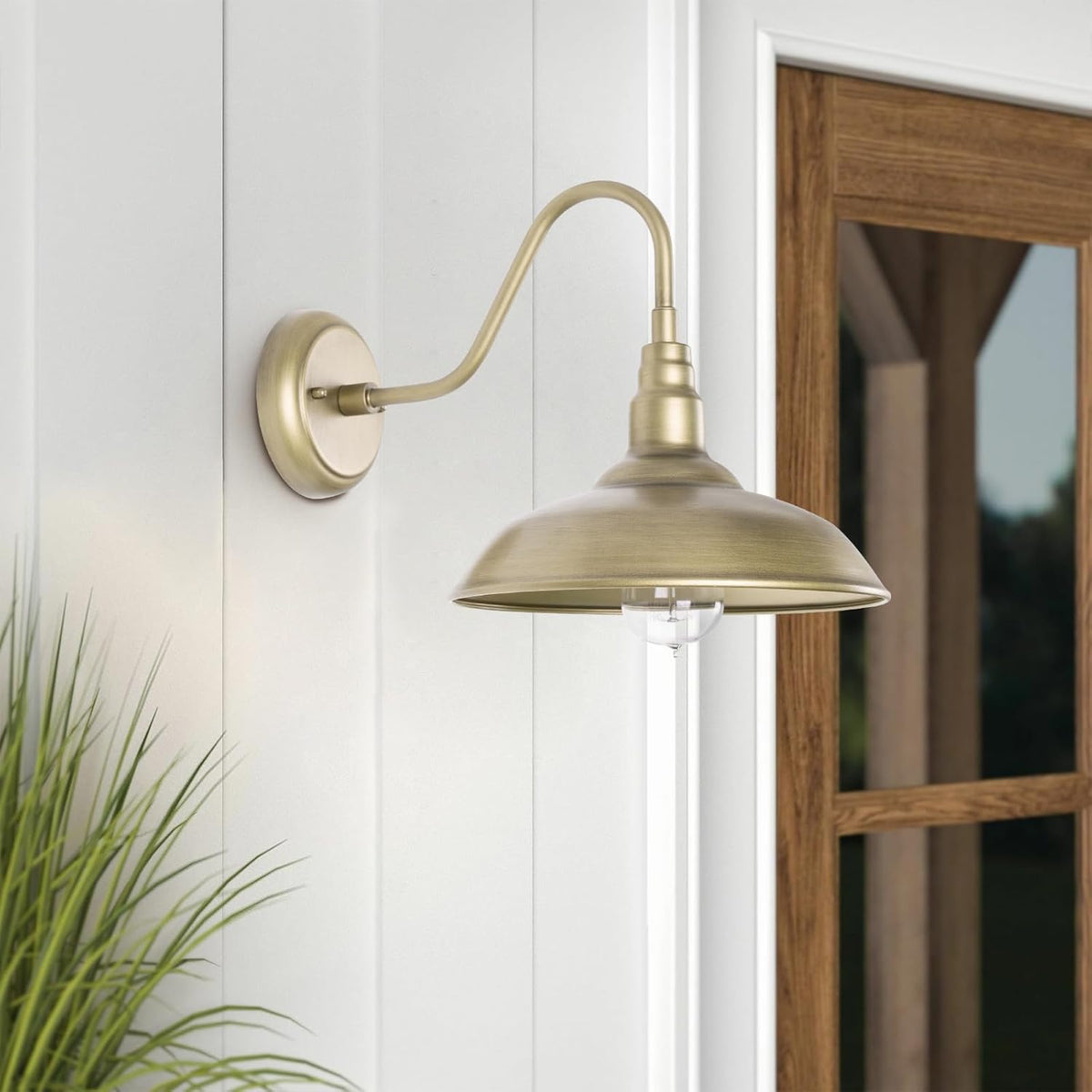 10 Inch Gooseneck Barn Light for Farmhouse, Brass Exterior Barn Style Light Fixture with Wall Mount, Outside Goose Neck Wall Sconce for Front Door Porch Patio Garage