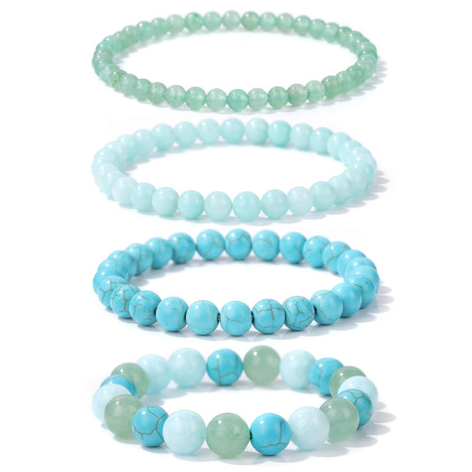 Vinswet 4pcs Beaded Bracelets for Women, Natural Healing Crystal Gemstones Bracelet, Anxiety Stress Relief Bracelet Handmade, 7.48in, Stone, no gemstone, Green Aventurine&Amazonite&Green Turquoise