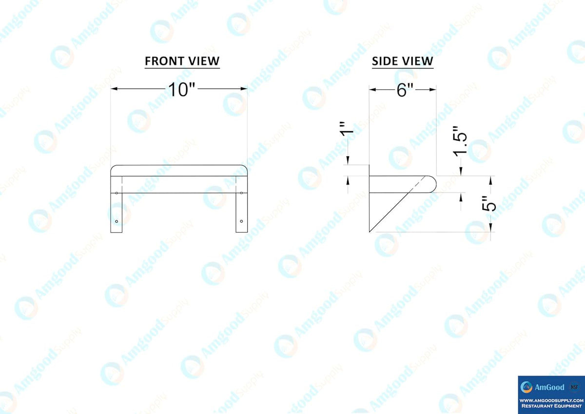 AmGood 6 in. x 10 in. Stainless Steel Wall Mount Shelf. Commercial/Home. Kitchen, Restaurant, Garage, Laundry, Utility Room. NSF