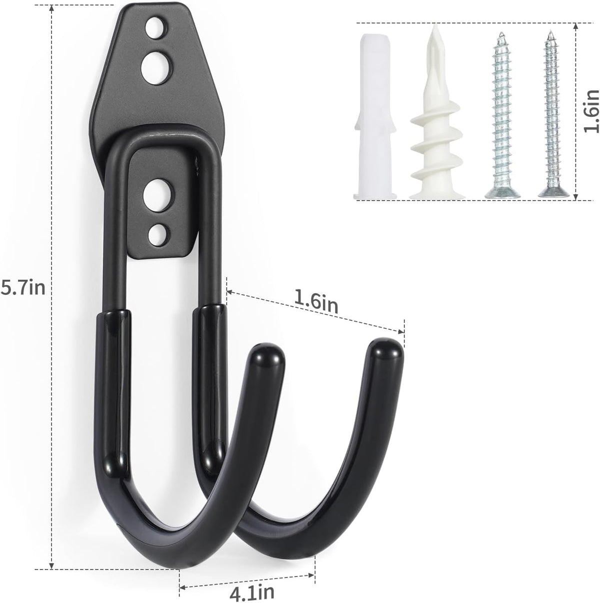 Garage Hanging Hooks Wall Mount, Garage Tool Storage Hooks, Wall Hangers for Hose, Tools, Garden Equipment, Ladder, Bikes, Broom and mop, Balck
