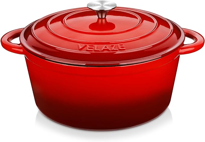 Velaze 7.5 QT Dutch Oven Pot with Lid, Enameled Cast Iron Dutch Oven with Dual Handles for Sourdough Bread Baking, Cooking, Non-stick Enamel Coated Cookware (RED)