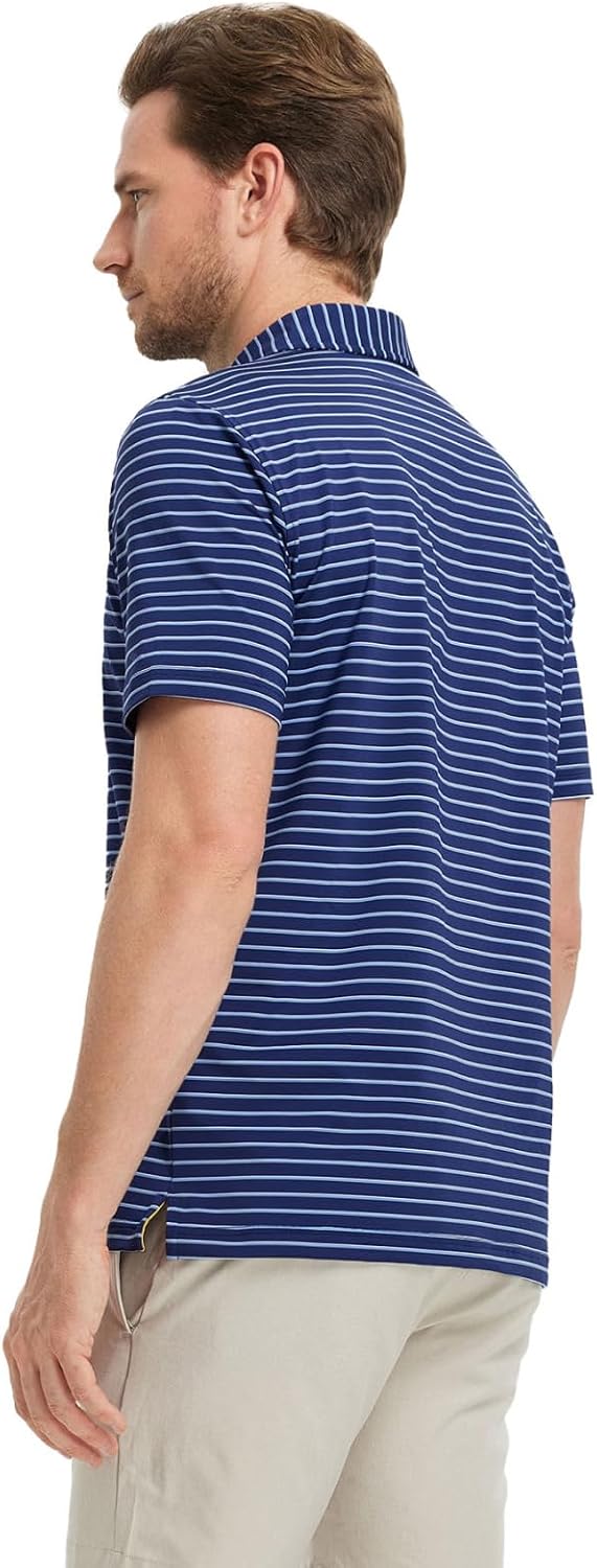 M MAELREG Golf Shirts for Men Moisture Wicking Striped Polo Performance Dry Fit Business Sports Mens Polo Shirts Short Sleeve