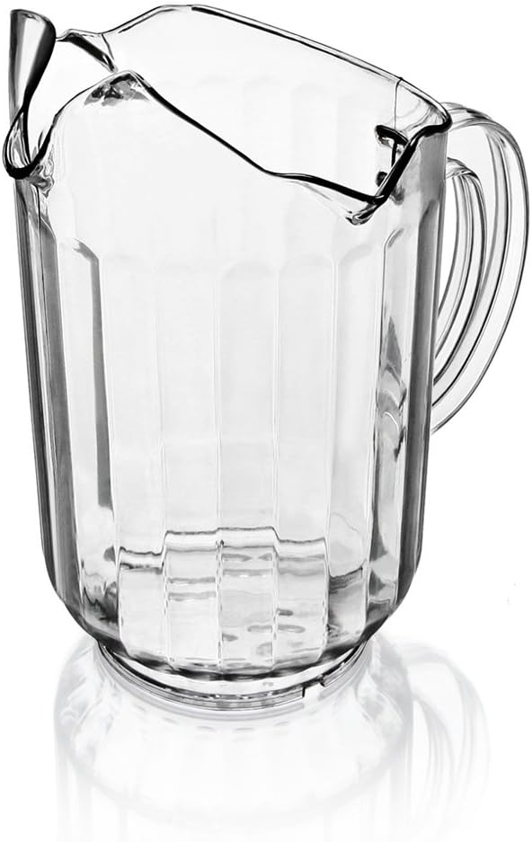 New Star Foodservice Plastic Restaurant-Grade Water Pitcher with 3 Spouts, 60-Ounce, Clear