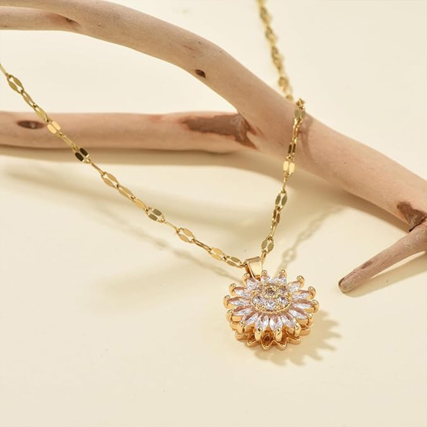 KONPJE Sunflower Fidget Necklace for Women Gold Moon Necklace Rotating Heart Necklaces Spinning Crystal Sunflower Anxiety Necklaces Crescent Moons Jewelry Accessories (Set2)