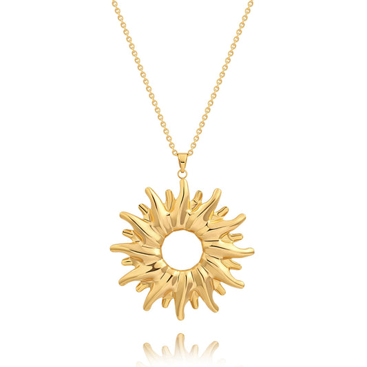 CANEVINKA 18K Gold Plated Vintage Large Sun Pendant Necklace for Women Long Sweater Chain Necklace Charm Sunflower Jewelry Gift