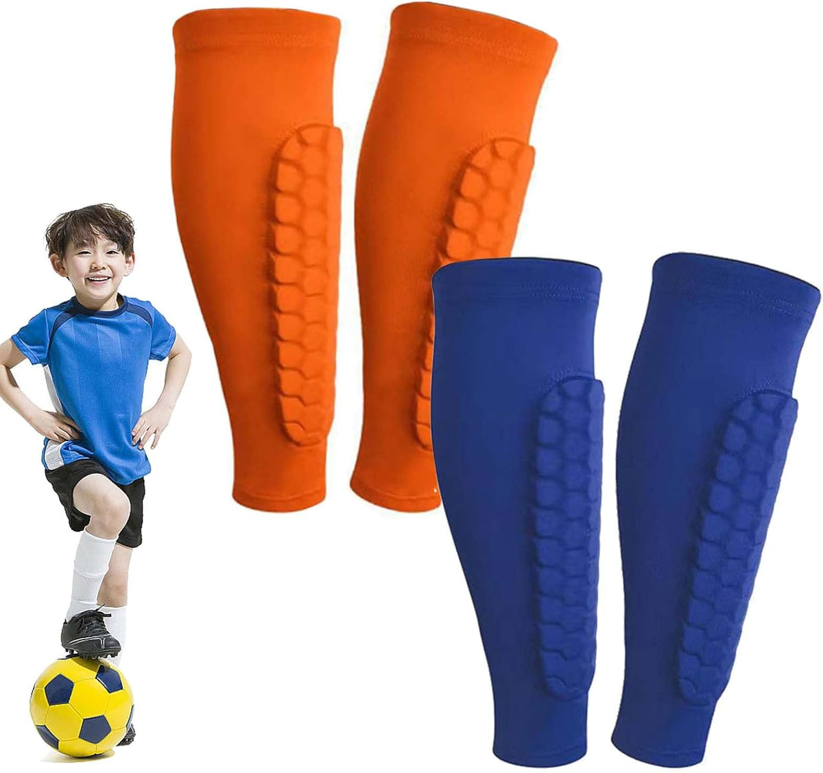 Shin Defender Shin Guards Kids 2 Pair, Shindefender Shin Guards Soccer, with Honeycomb Pads, for Soccer Kids Youth Adult