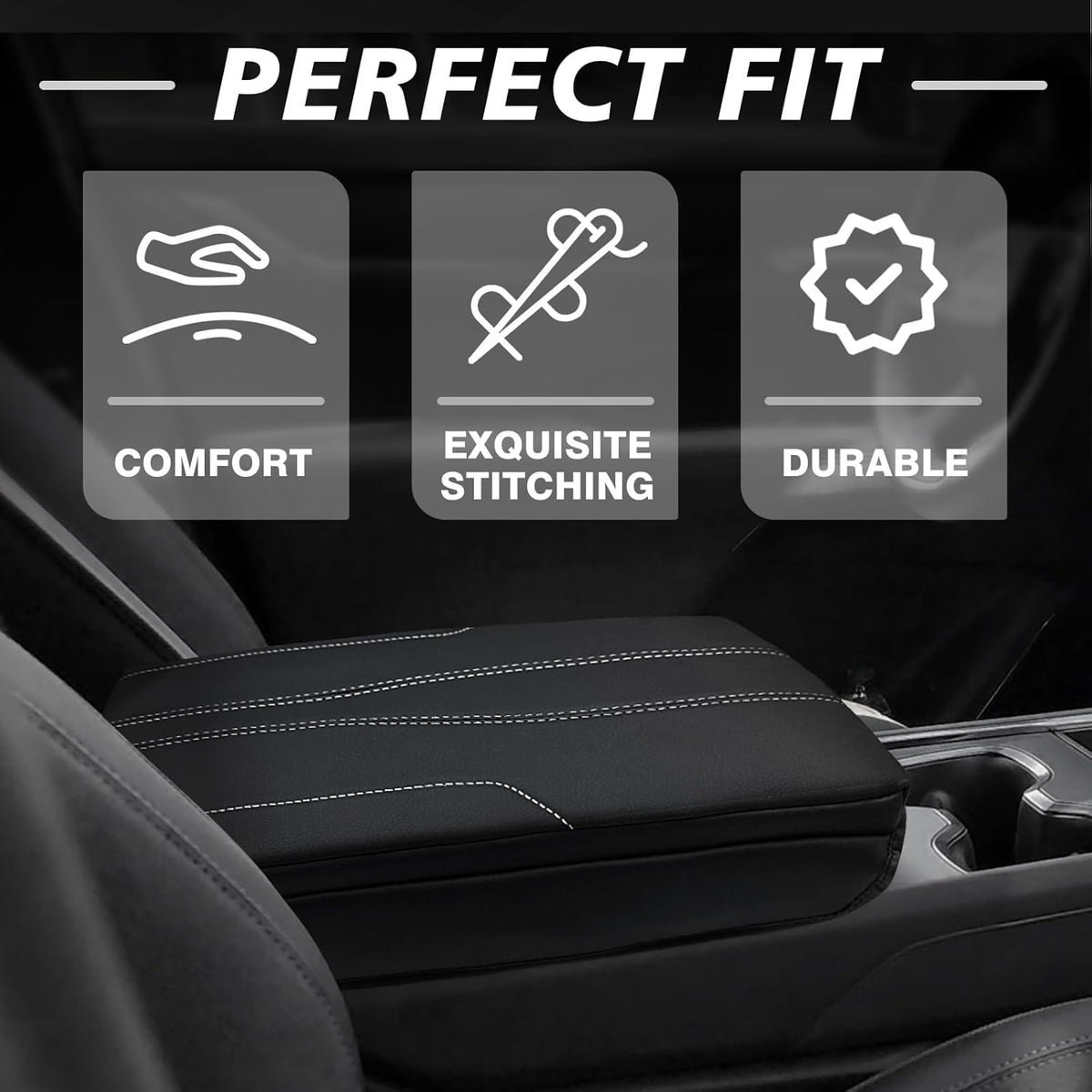 Muslogy Center Console Cover 1-Inch Extra Thick Armrest Pad Compatible with 2024 2025 GMC Acadia & Chevy Traverse&2025 Buick Enclave Arm Rest Cushion Padding Anti-Scratch Console Leather Lid Protector
