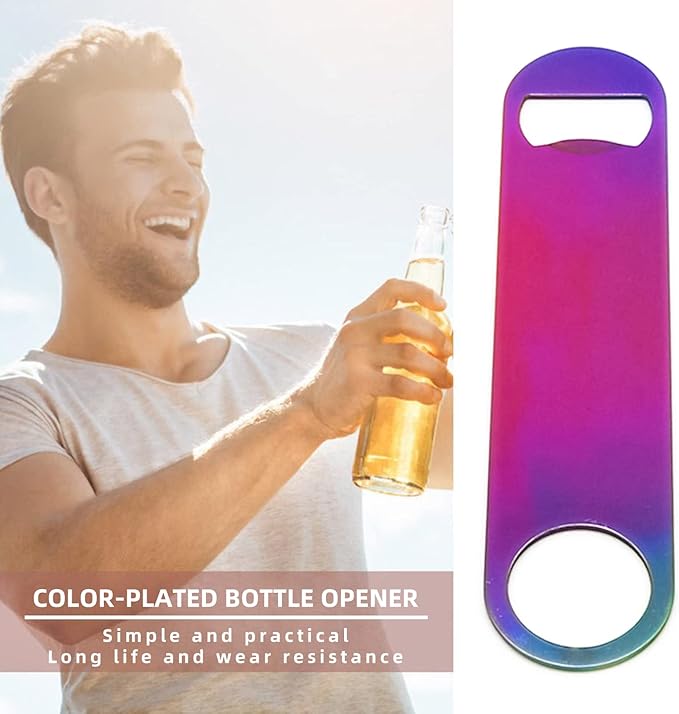 Rainbow Color Stainless Steel Flat Bottle Opener, Sturdy and Durable 2 Pcs to Send to Friends, Suitable for Bar Bartender Men Women Kitchen Restaurant Party Supplies (Large)