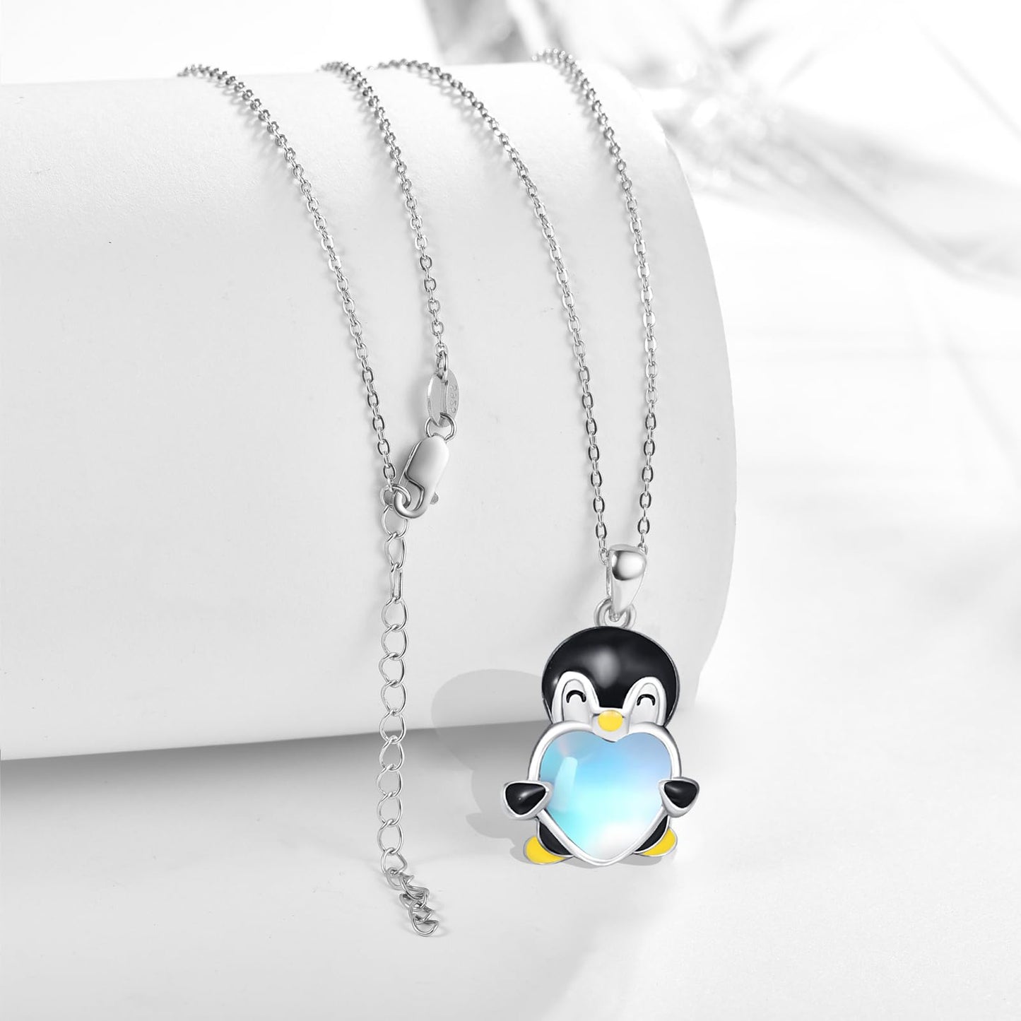 Dreamboat Penguin Pendant Necklace for Women 925 Sterling Silver Moonstone Animal Jewelry Christmas Birthday Gifts for Penguins Lovers