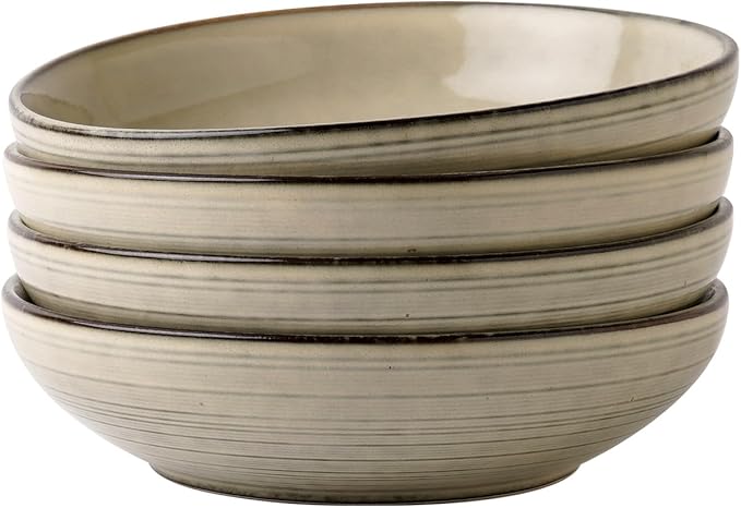 famiware Tempus Pasta Bowls Set of 4, 40 oz Bowls for Kitchen, Stoneware Deep Serving Bowls, Dishwasher & Microwave Safe Bowls for Cereal, Salad, Soup, Dessert etc - Castle Wall