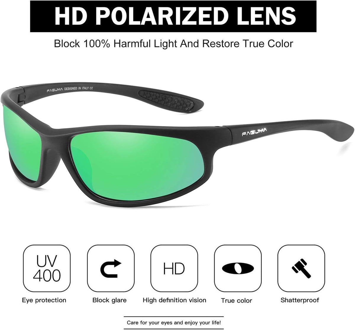 FAGUMA Polarized Sports Sunglasses For Men Cycling Driving Fishing UV400 Protection