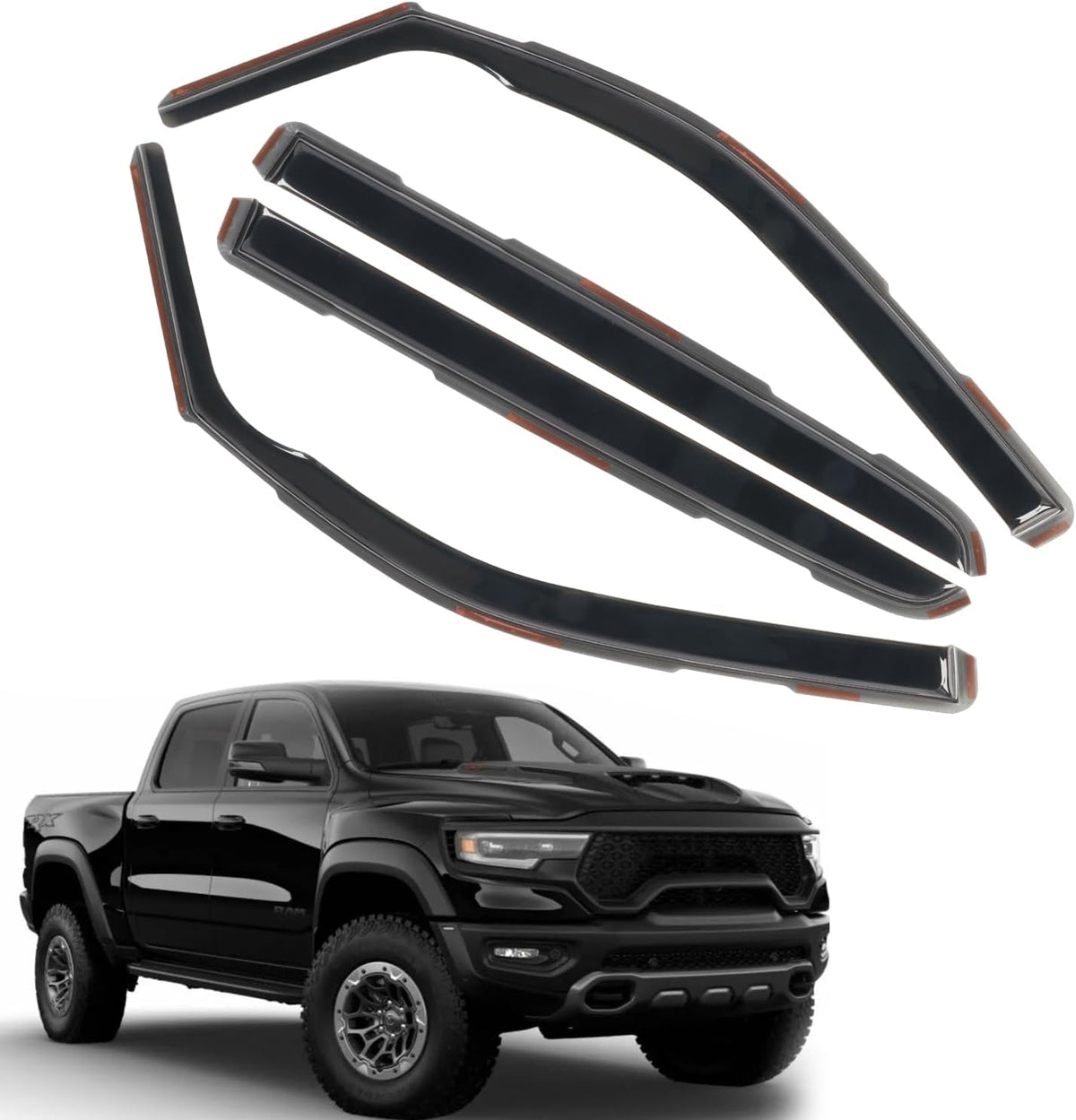4pcs in Channel Window Rain Guards Fit for 2019-2025 Dodge Ram 1500 Crew Cab New Body Style Durable Truck Window Visors Deflectors Vent Shade Exterior Car Accessories 2020 2021 2022 2023 2024