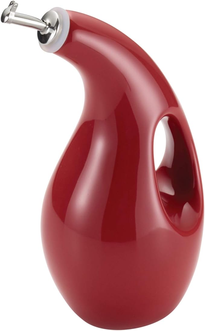 Rachael Ray Solid Glaze Ceramics EVOO Olive Oil Bottle Dispenser with Spout - 24 Ounce, Red
