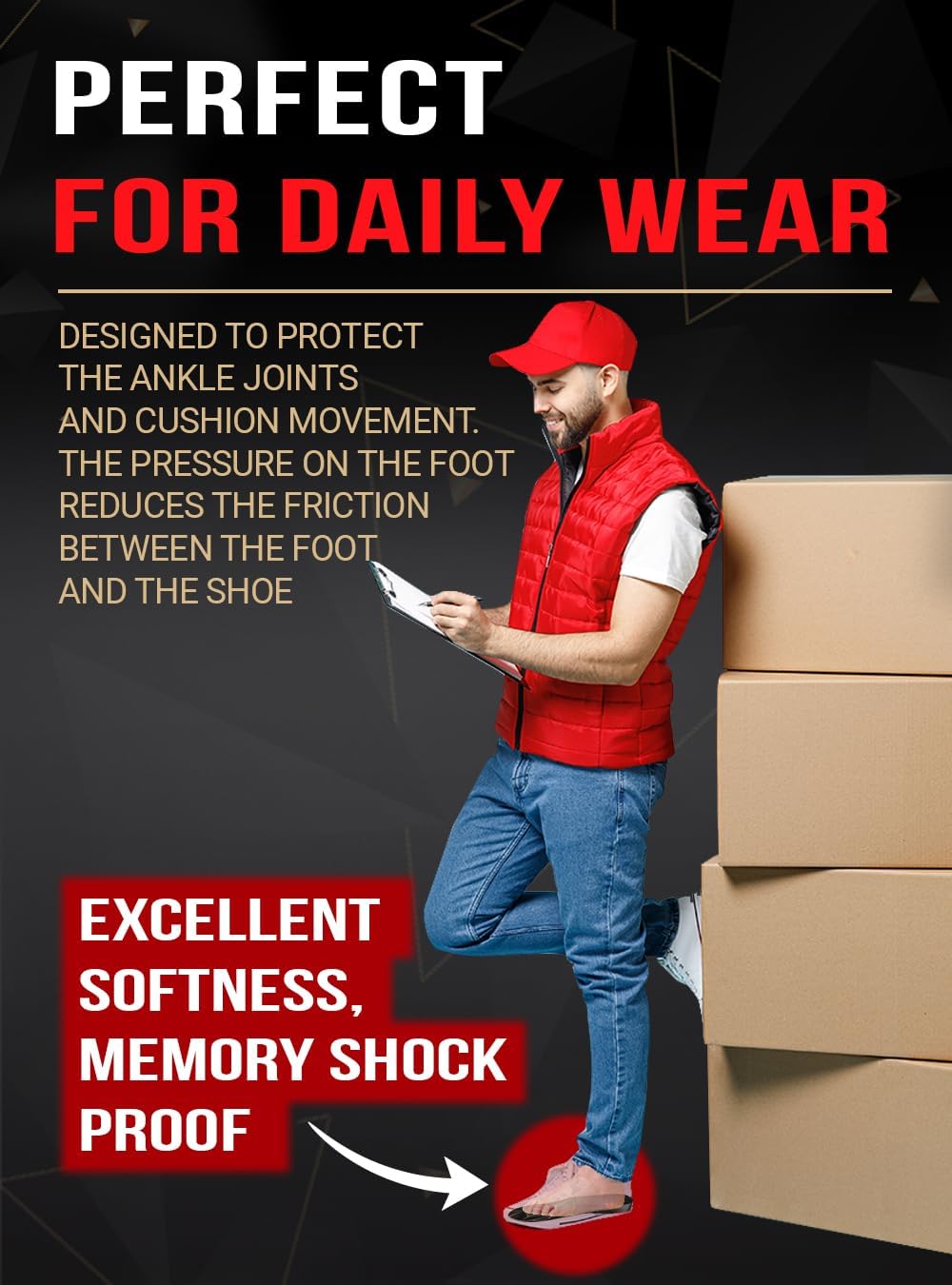 Work Pro Comfort Insoles - Shock Absorption - Low Arch - Cushioning Anti Fatigue Shoe Insert Men Women - Non-Slip - Soft Comfortable Work Boot Insoles - Foot Pain Relief (L, Black)
