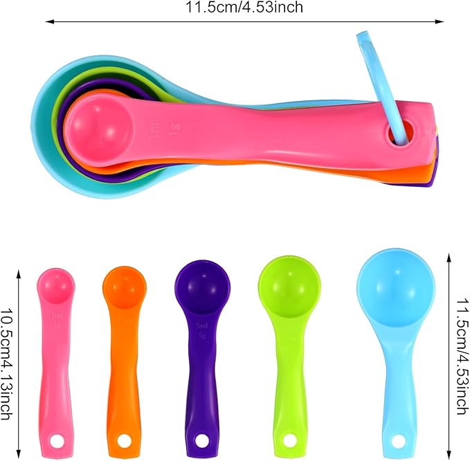 Frienda 20 Pieces Colorful Plastic Measuring Cup Spoons for Kitchen Cooking Baking Dry and Liquid Ingredients