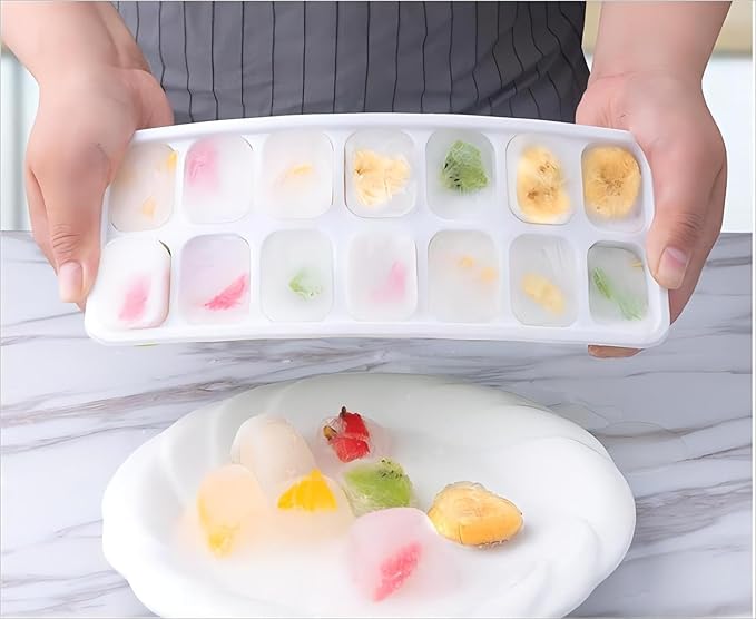 Ice Cube Trays, Silicone Easy-Release and Flexible 14-Ice Trays with Spill-Resistant Removable Lid, BPA Free, Durable and Dishwasher Safe, 2 Pack