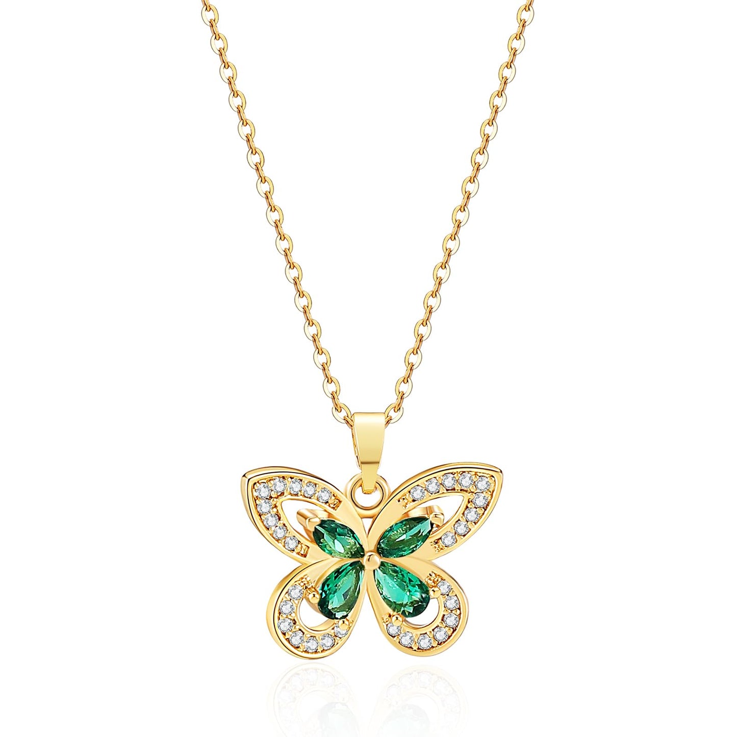 crataly Emerald Butterfly Necklace For Women-Gold Plated May Birthstone Necklace For Valentine's Day Mother's Day Christams Birthday Gifts