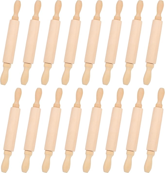 16 Pcs 8 Inch Mini Wooden Rolling Pins Small Wood Rolling Pin Wooden Roller for Girls and Boys Kitchen Baking Pastry Cake Cookie Chef Role-playing Game