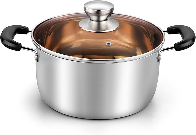 TeamFar Stock Pot 4qt, Stainless Steel Stock Soup Pasta Pot with Lid, Double Heatproof Handles, Non Toxic & Healthy, Easy Clean & Dishwasher Safe