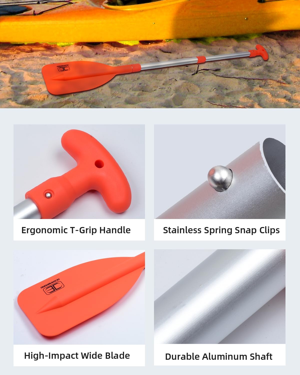 OCEANBROAD Telescoping Emergency Paddle 21''-42''（Assembling Required）/26''-54'' Aluminium Shaft for Kayaking Boating Canoeing River Tubing