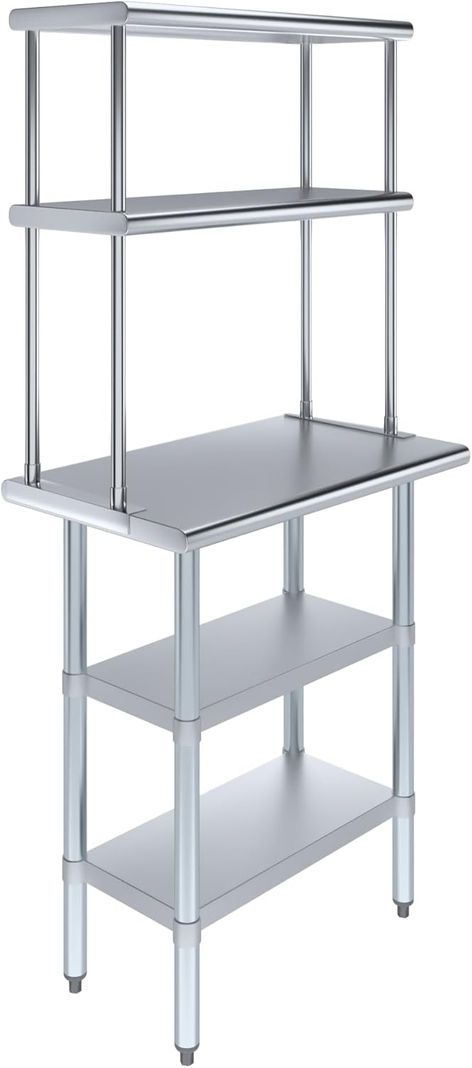 AmGood Stainless Steel Work Table with 2 Shelves | NSF (18" x 30" Table with 2 Shelves + 12" Overshelf)