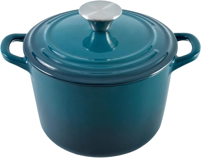 Flavehc Dutch Oven Pot with Lid 2.8 qt Cast Iron Dutch Oven for Bread Baking DarkCyan Enameled Cast Iron Rice Pot with Handels