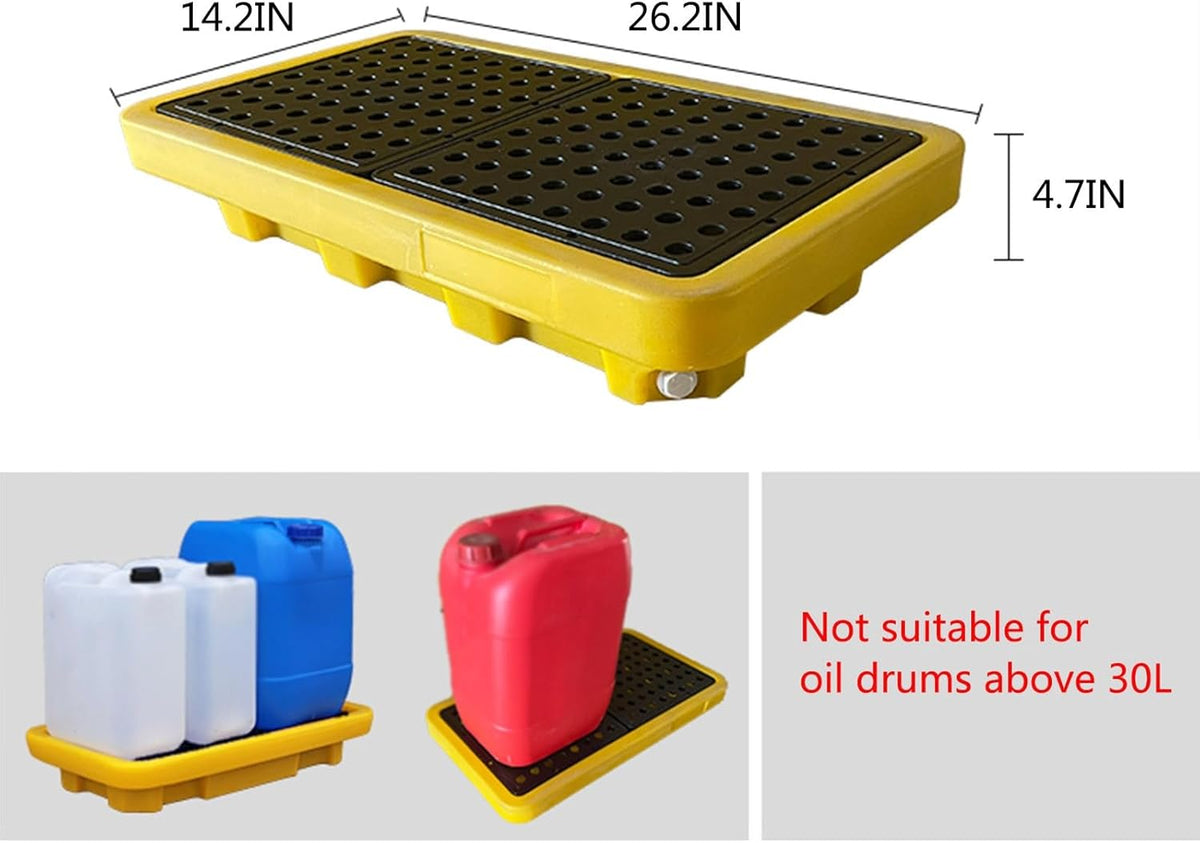 2 Drum Containment Spill Pallet, Polyethylene Low Profile Paint Bucket Tray, Industrial Garage Storage Detachable Shipping Leakproof Platform (Color : Yellow-5 Pack, Size : 26.2"x14.2"x4.7"