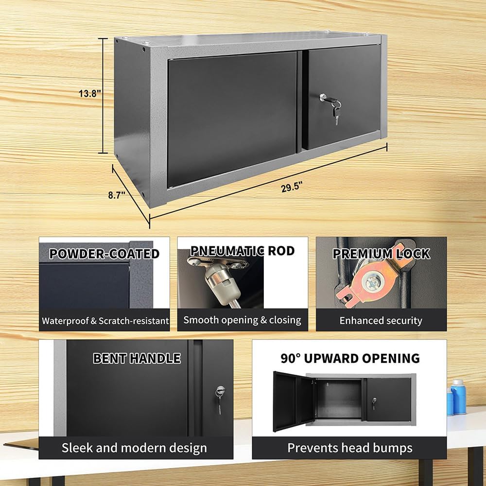 Steel Garage Storage Cabinet System, Tool Organization, for Workshop Auto Repair Shop, No Wall Mounting Needed