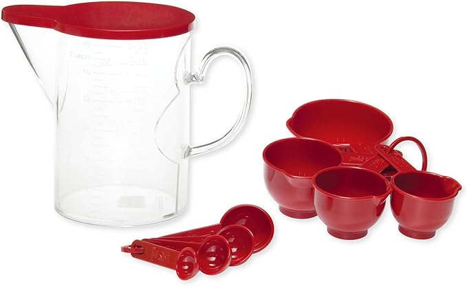 Measuring Cups and Measuring Spoons Set of 10 Pieces, Supreme Housewares Plastic Multi-Purpose Home Essentials Cooking, and Baking Tools BPA Free Dishwasher Safe for Liquid and Dry (Red)