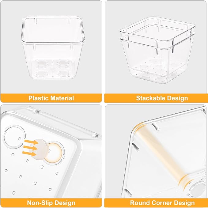 SMARTAKE 13-Piece Drawer Organizers with Non-Slip Silicone Pads, 5-Size Desk Bathroom Drawer Organizer Trays Storage Tray for Makeup, Jewelries, Utensils in Bedroom Dresser, Office and Kitchen, Clear