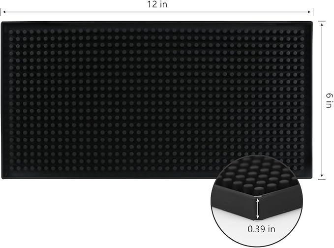 XieNie Bar Mat, 6" x 12" Black Small Coffee Mat for Home Bar Kitchen Countertop, Non-Slip Rubber Service Spill Mat for Cocktail Bartender Accessories, PVC Counter Top Cup Glasses Drying Mats, 1Pac