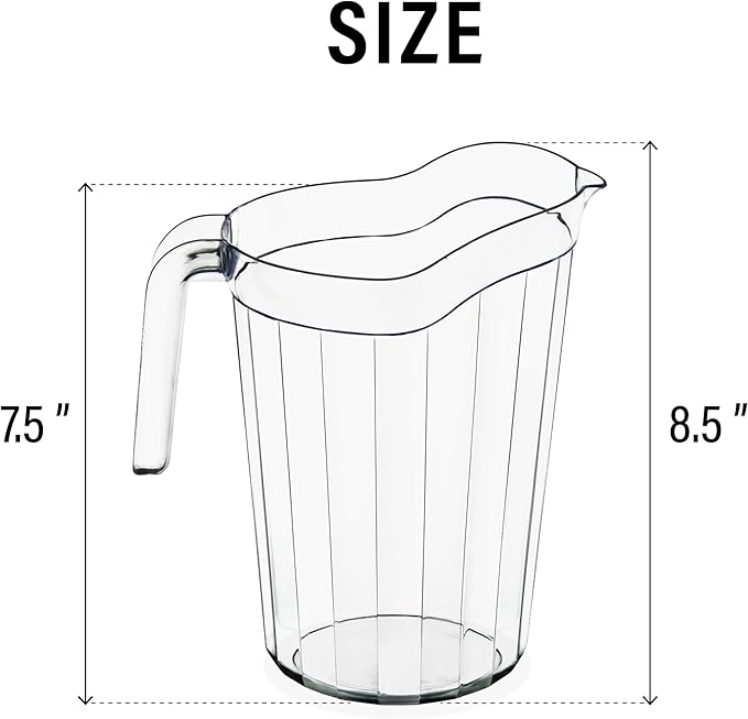 DecorRack 6 Pack - 75 oz Polycarbonate Plastic Pitcher Beverage Dispenser with Pour Spout Shatterproof Catering and Restaurant Serveware for Cold Drinks, Water, Lemonade, Beer, and Sangria (6 Pack)