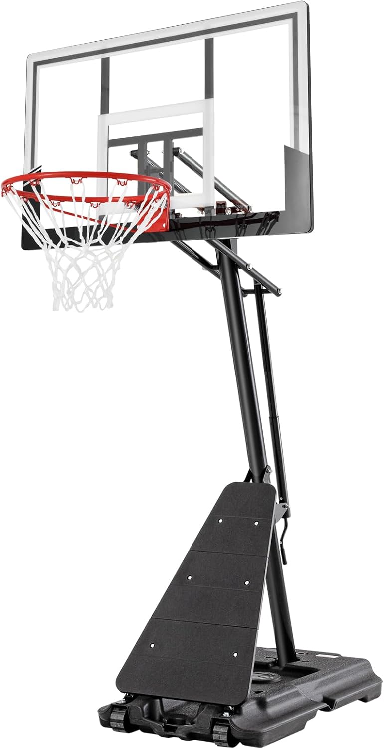 Basketball Hoop 44&48 Inch Backboard Portable Basketball Hoop Outdoor,5.3-10ft Stepless Regulation Crank Adjust Basketball Goal System