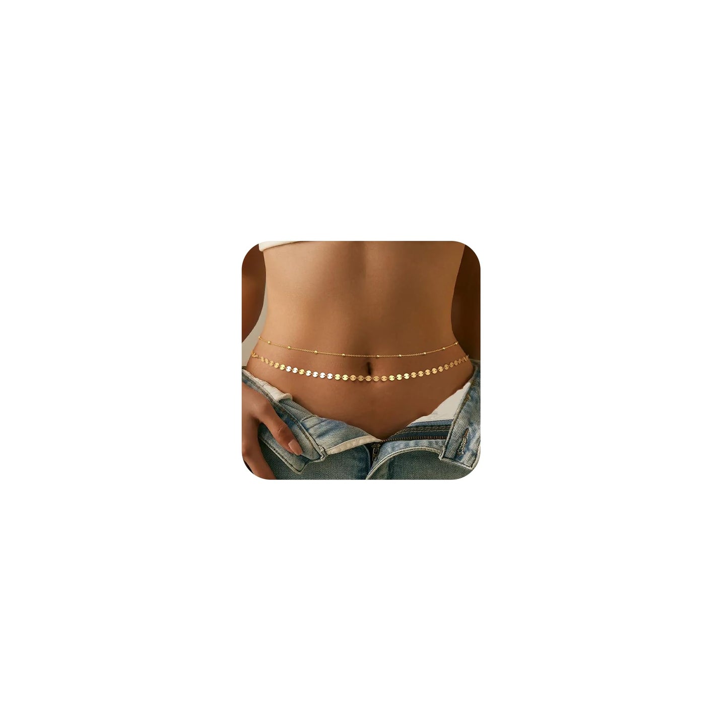 CHESKY Waist Beads for Women, 14k Gold Plated Waist Chain Dainty Belly Chain Body Chain Gold Chain Belt for Women Western Body Jewelry for Womens Festival Outfits for Womens Beach Coachella Accessories