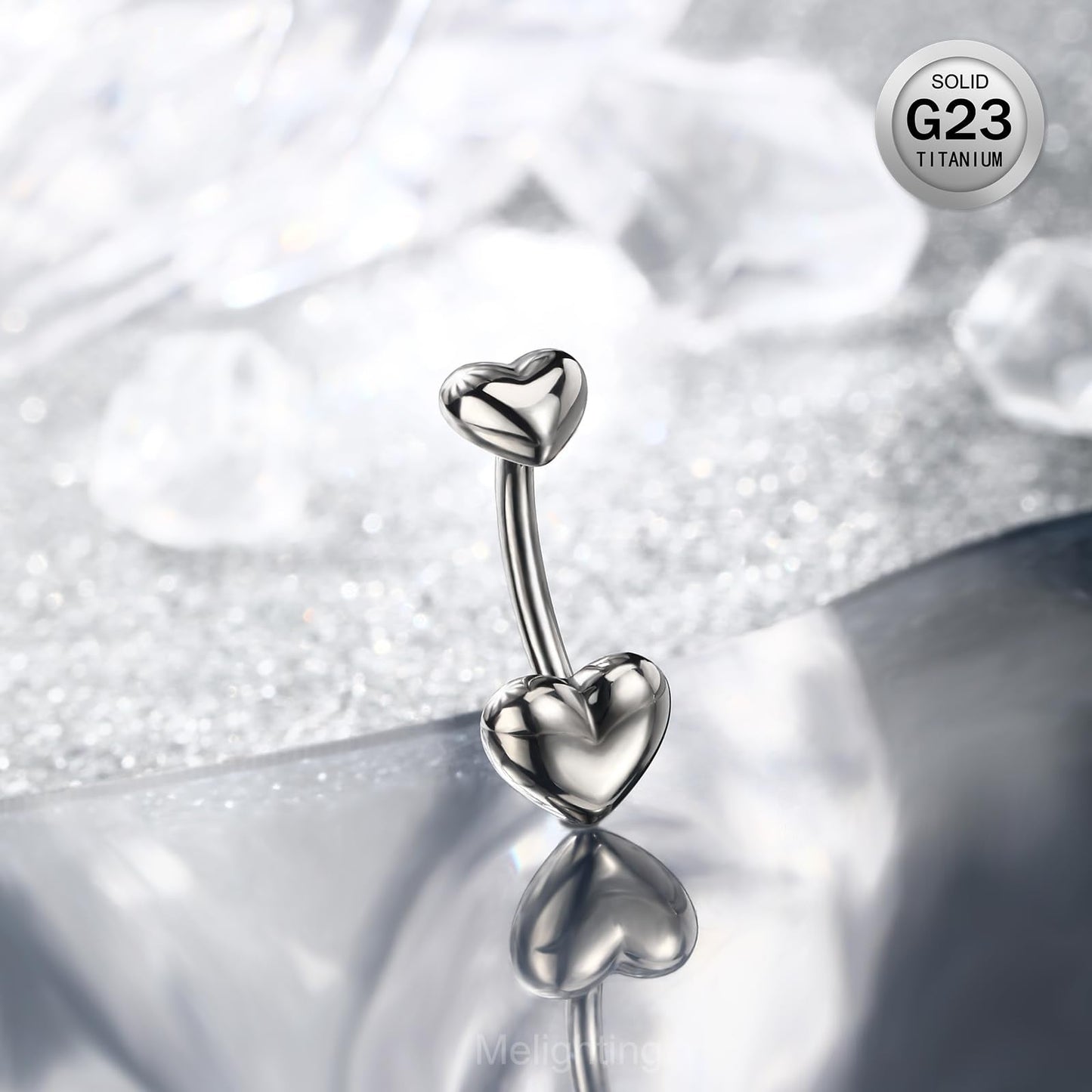 Melighting Titanium Belly Button Ring 14G Heart Belly Ring Internally Threaded G23 Titanium Navel Piercing Hoop Navel Barbell Body Piercing Jewelry 10 mm