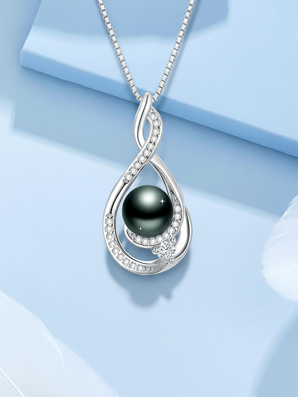 KANNSOAR Tahitian Black Pearl Necklace 18K Gold-Plating Sterling Silver 8MM Pearl Jewelry Wedding Birthday Anniversary Valentines Day Christmas Mothers Day Gifts for Wife Women Mom Girlfriend Her