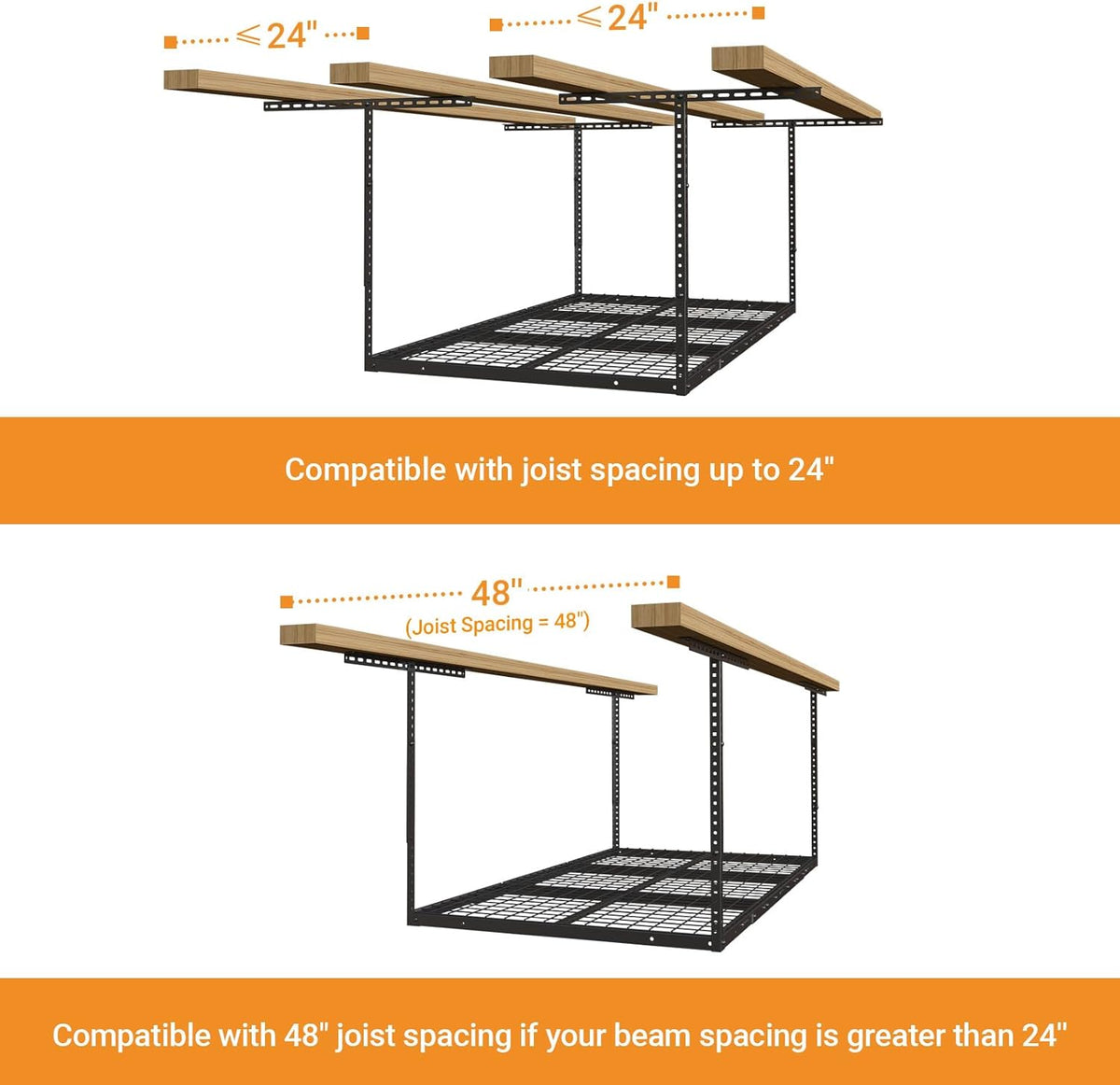4x6ft Overhead Garage Storage Rack, Heavy Duty Metal Ceiling Shelf, 22'' to 40" Adjustable Dropdown, 450lbs Loading Weight Capacity, Black