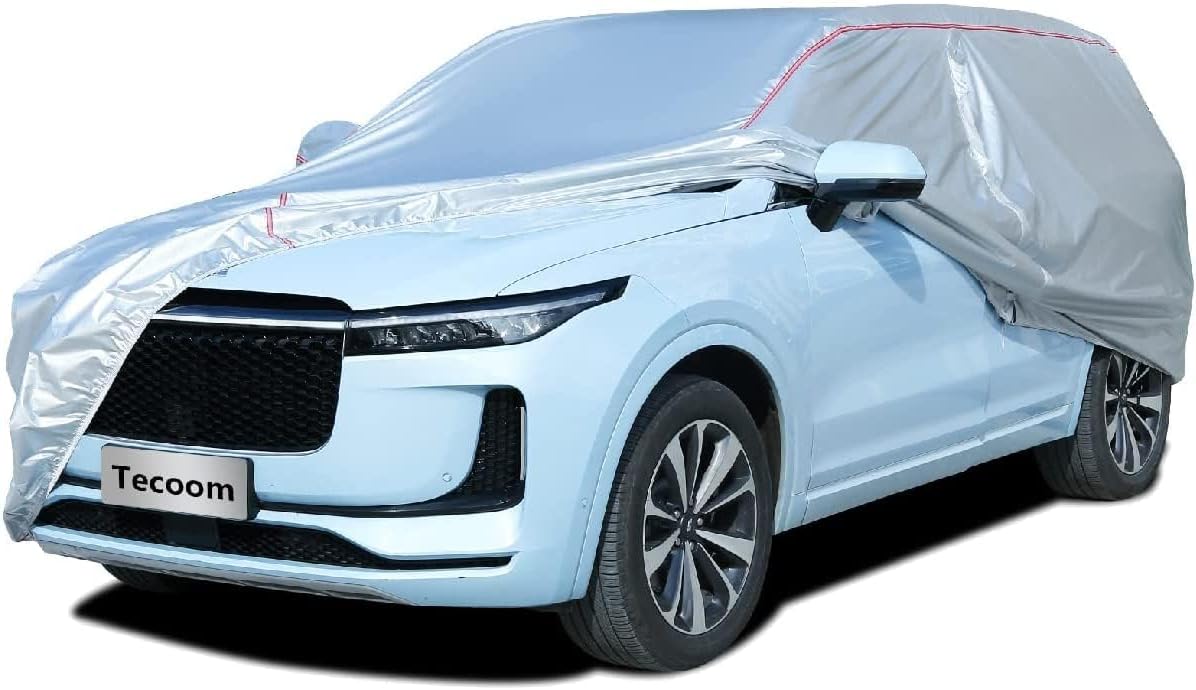 Tecoom Hard Shell Zipper Design Waterproof UV-Proof Windproof Car Cover for All Weather Indoor Outdoor Fit 206-215 Inches Full-Size SUV/Van