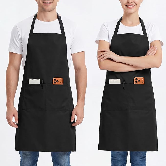BOHARERS 2 Pack Cooking Kitchen Aprons with 2 pockets Unisex Adjustable Chef Apron for Women Men