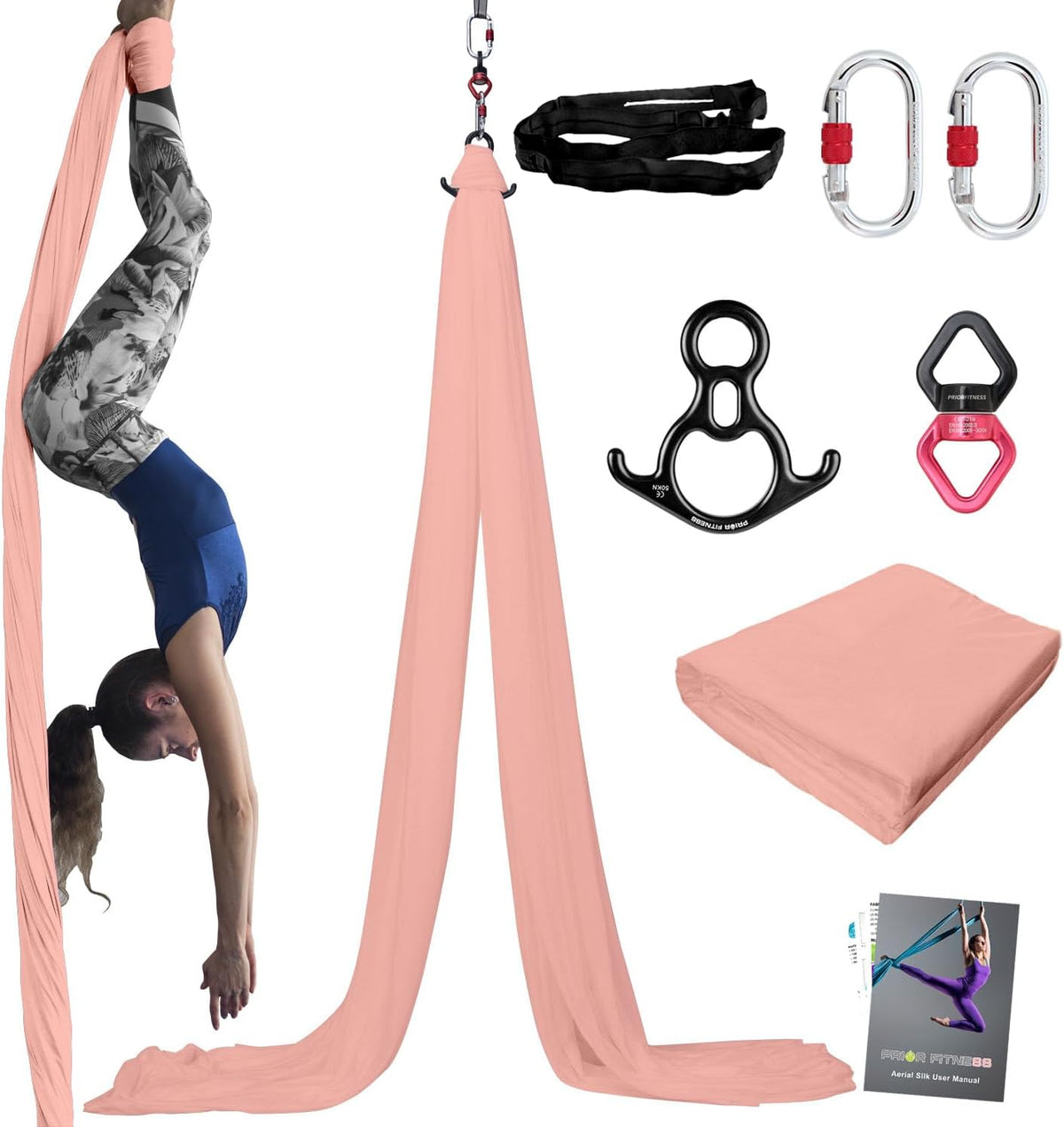 PRIOR FITNESS Aerial Silks Kit Colorful 9/15/20 Yards 40D Nylon Fabric Hammock Set With Hardware & Guide for All Levels Of Aerial Yoga Practice and Acrobatic Flying For Adults Aerial silk