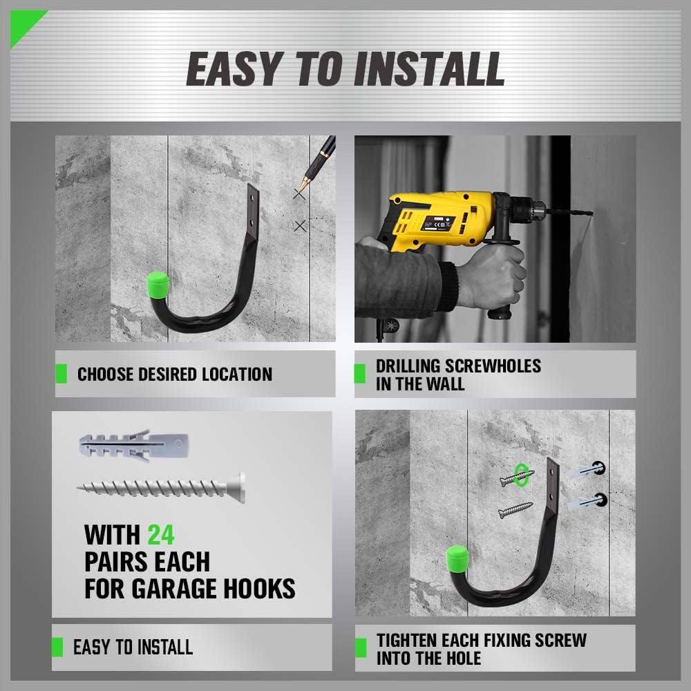 SWANLAKE Heavy Duty Garage Storage Utility Hooks, Utility Hooks for Garage Wall,Color Black (12PCS)