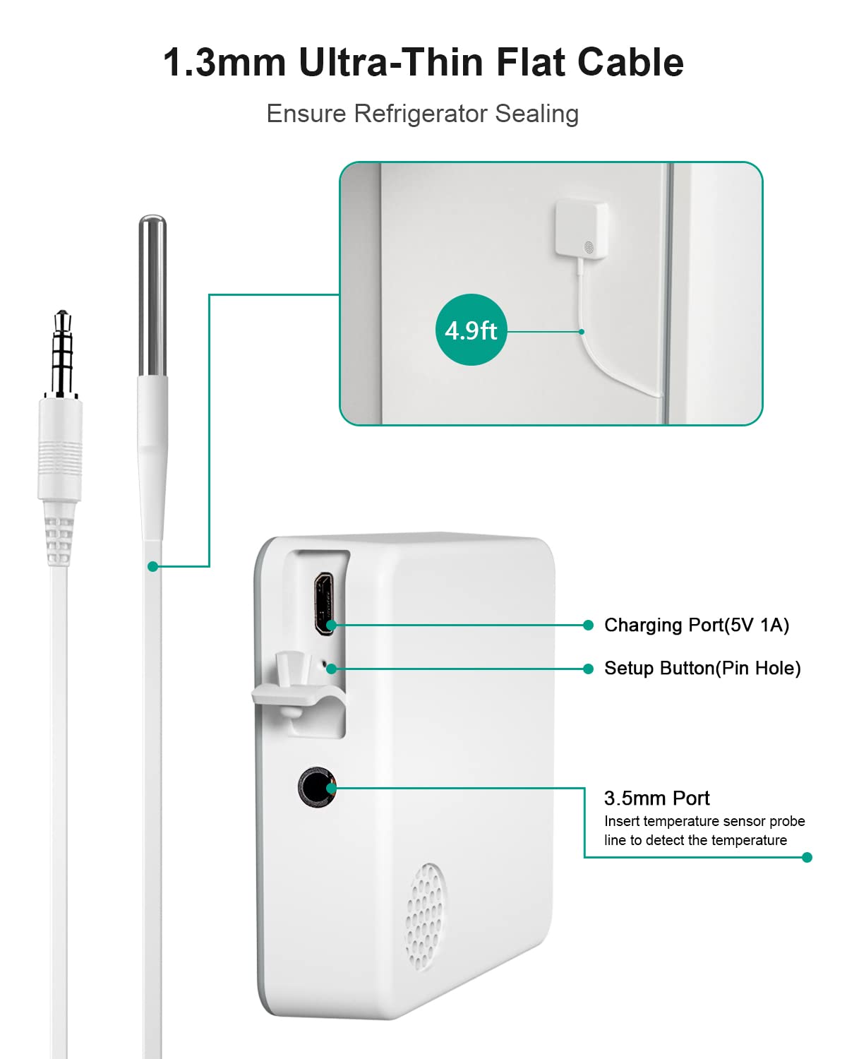 WiFi Thermometer Freezer Alarm, Email Alert, App Notification, Data Record Export, No Subscription Fee, 2 Remote Wireless Temperature Sensors for Refrigerator, Freezer, Hot Tub