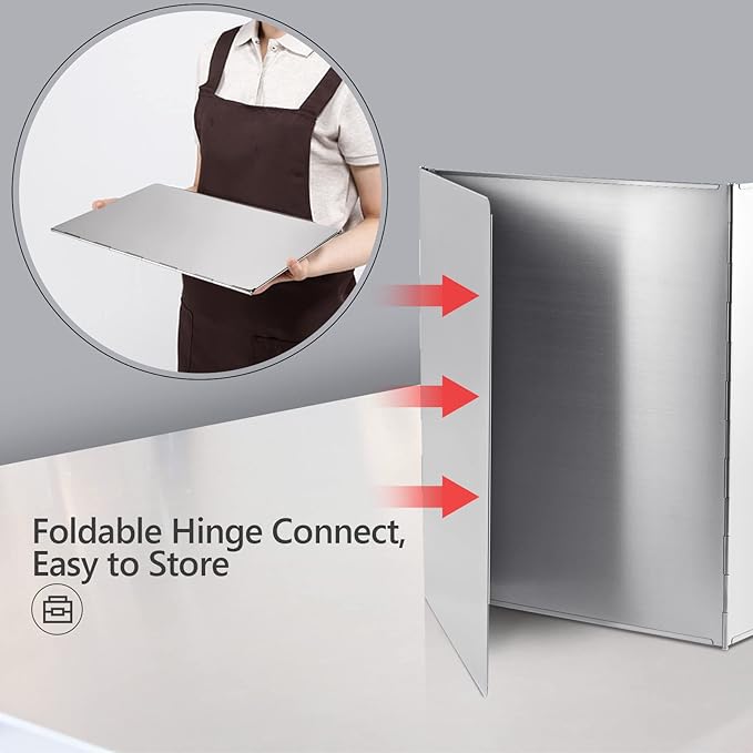 3 Sided Splatter Guard, Anti Splatter Shield Stainless Steel Oil Splatter Guard for Stove Top, Foldable Grease Splatter Screen