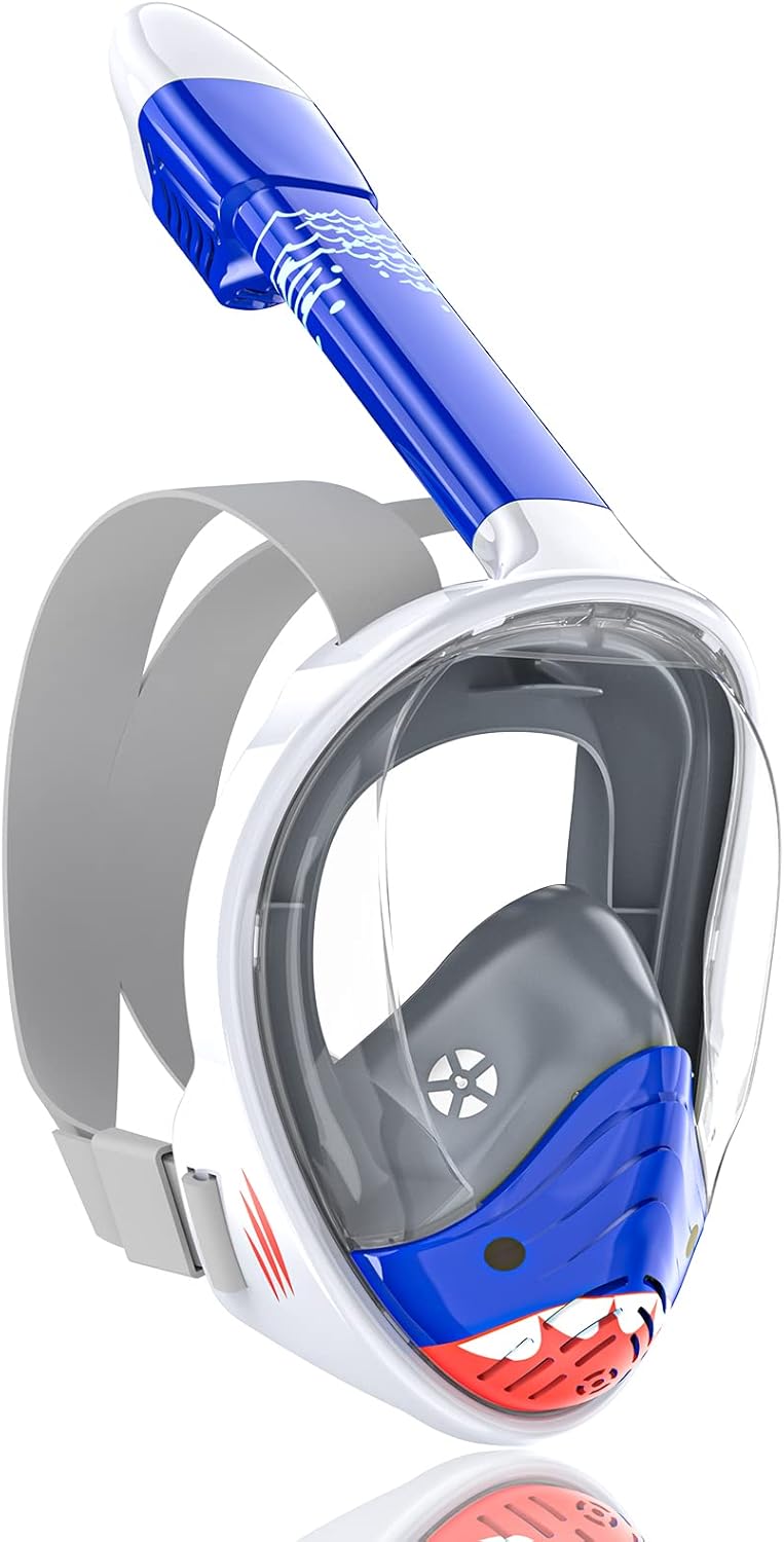 QingSong Kids Snorkel Mask Full Face, Snorkeling Set with Camera Mount, Foldable 180 Degree Panoramic View Snorkeling Gear Anti-Fog Anti-Leak