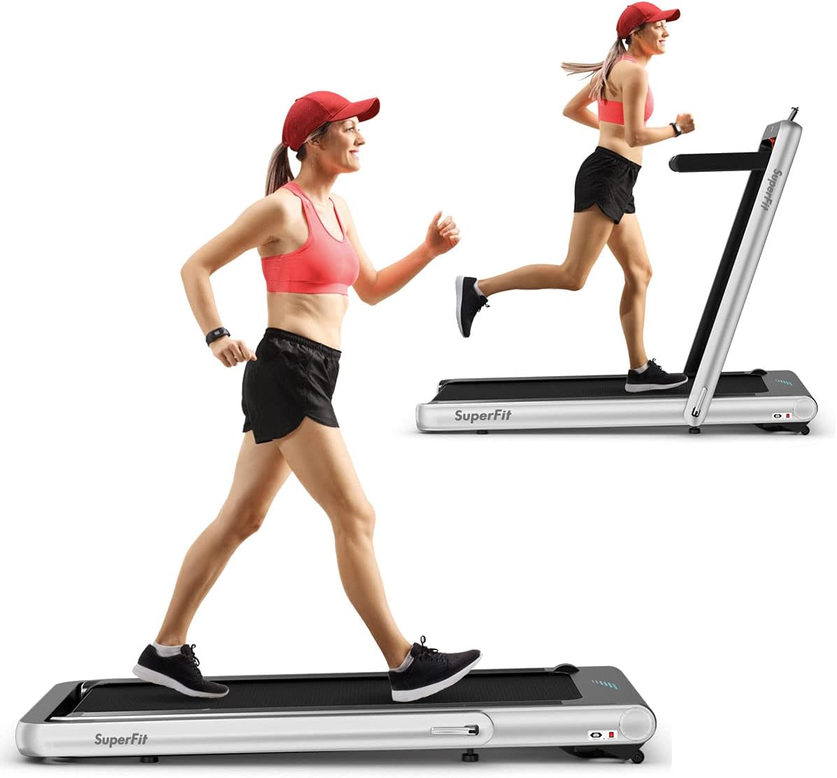 GYMAX Walking Pad, 4.75HP Under Desk Treadmill with LED Touch Screen, App Control, Built-in Speaker & Handle, 2 in 1 Folding Compact Portable Treadmill for Home Small Space
