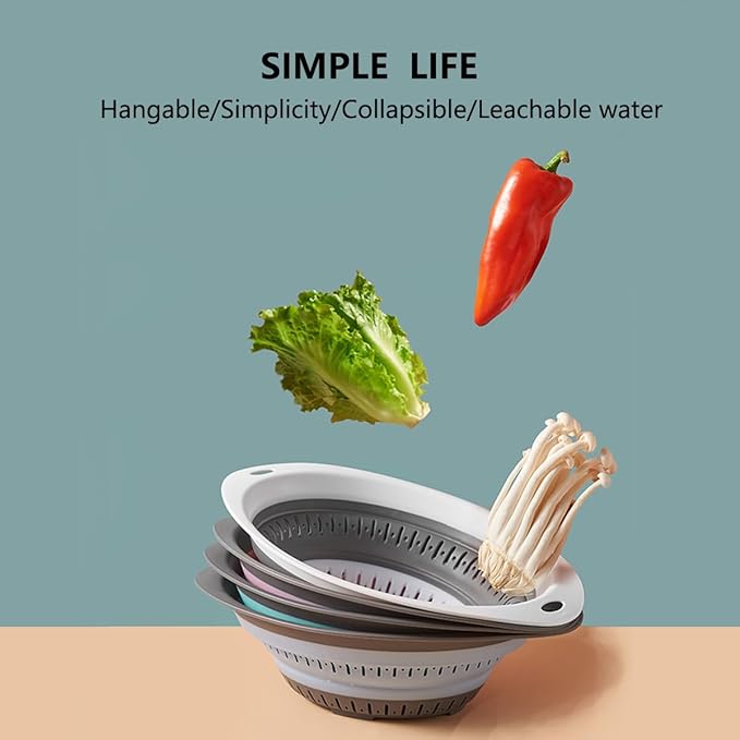 Collapsible Colander and Strainer,Silicone Strainer Colanders & Food Strainers,for Vegetable and Fruit, Kitchen Essentials (2, Blue, 1.3L+2.5L)